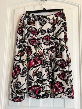 Cato White A-Line Skirt with Black, Pink & Orange Floral Print
